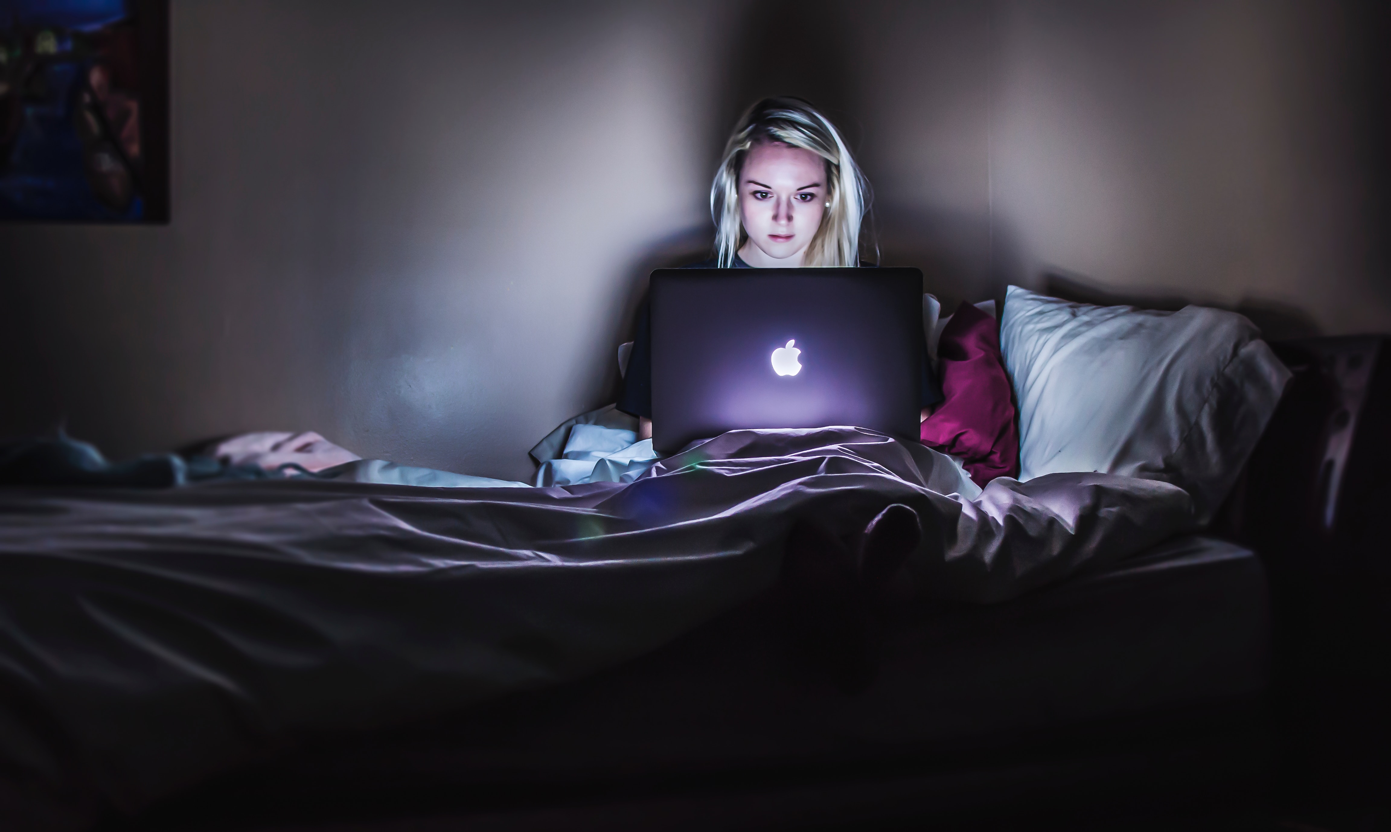 Girl on computer late at night