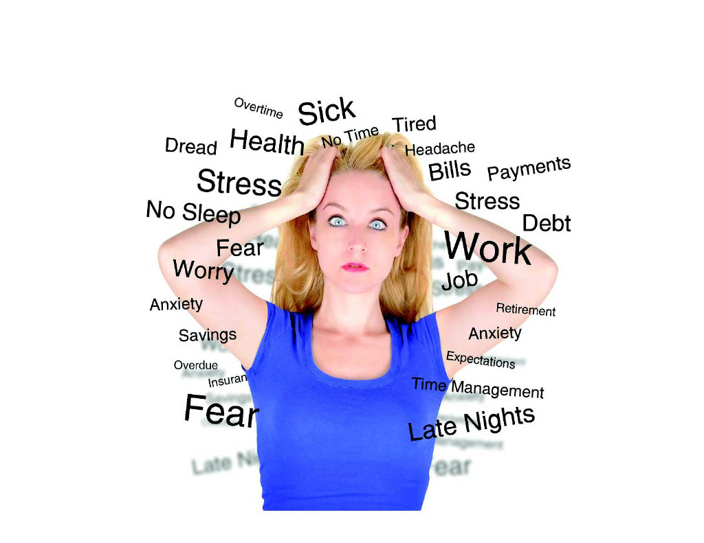 Stressed woman in blue